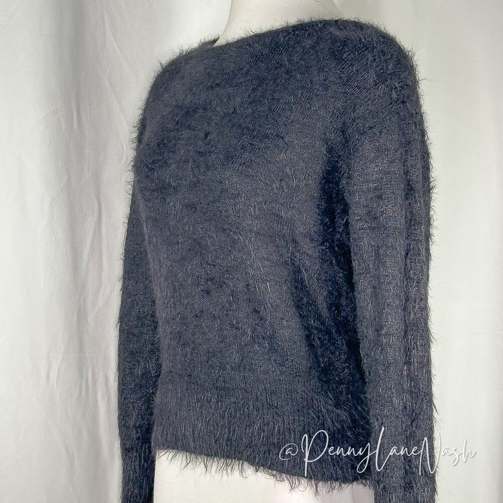 American Eagle Fuzzy Eyelash Back Surplice Sweater XS Black - Picture 6 of 11